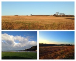 Scottish farmlands post harvest near the town of Macduff at the mouth of the River Deveron.