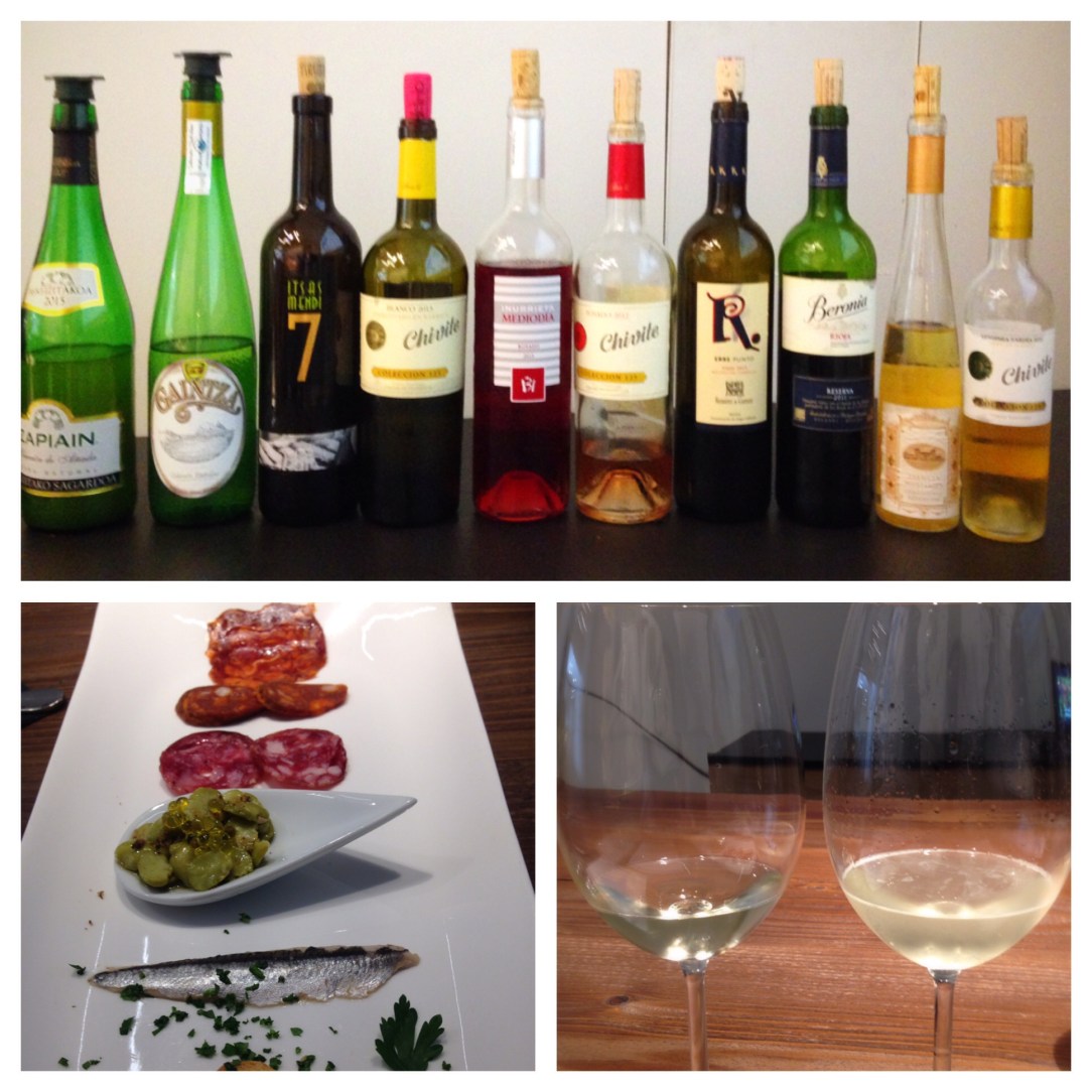 Wine tasting including Txakoli with paired foods at San Sebastian Food.