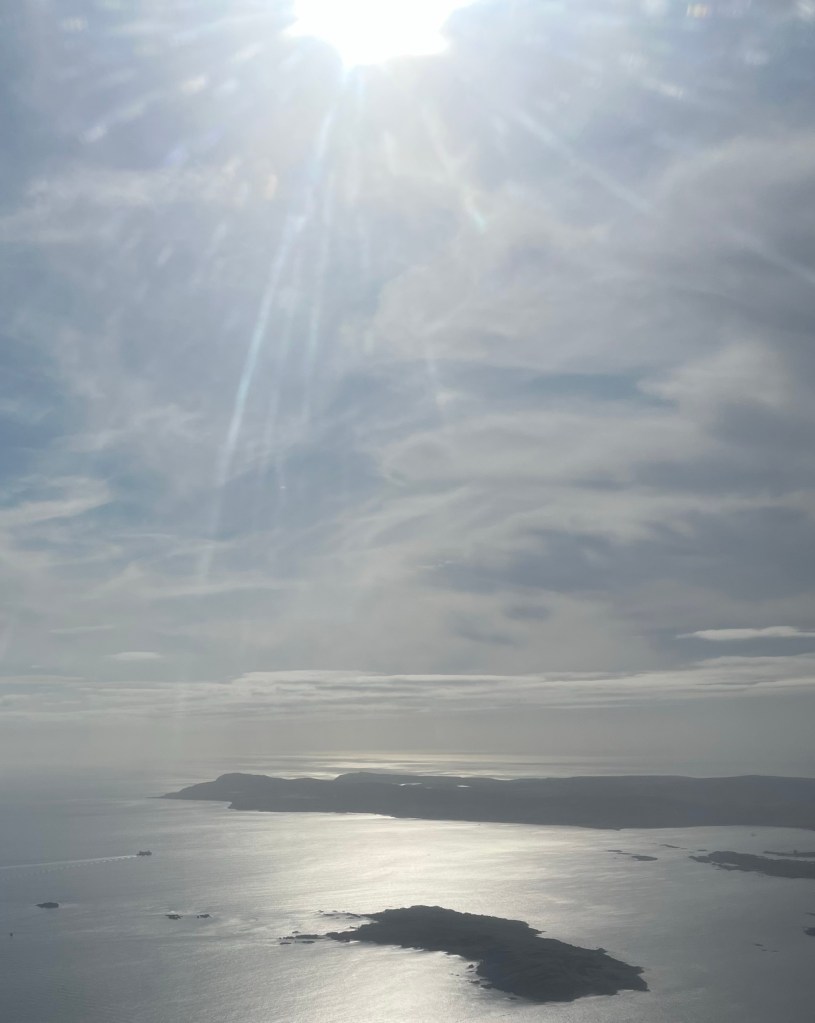 Scottish islands in the sun from the air
